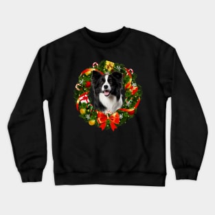 Funny Border Collie Christmas Wreath Ornament Crewneck Sweatshirt